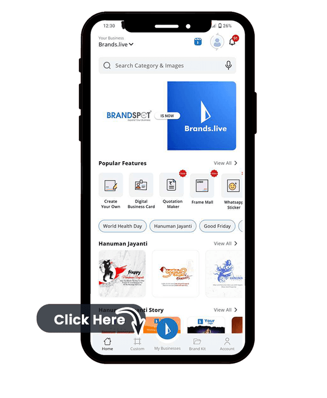  Step 1 :Open Brands.live and click on Custom Section.