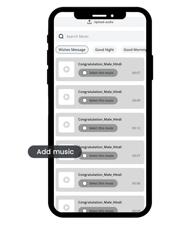 Step 5 : Add music, you can choose from Brands.live library or can upload your own music