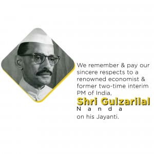 Gulzarilal Nanda Jayanti whatsapp status poster