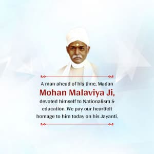Madan Mohan Malaviya Jayanti whatsapp status poster
