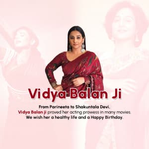 Vidya Balan Birthday whatsapp status poster