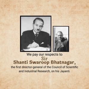 Sir Shanti Swaroop Bhatnagar Jayanti marketing flyer