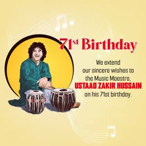 Musician Zakir Hussain Birthday whatsapp status poster