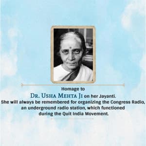 Usha Mehta Jayanti whatsapp status poster