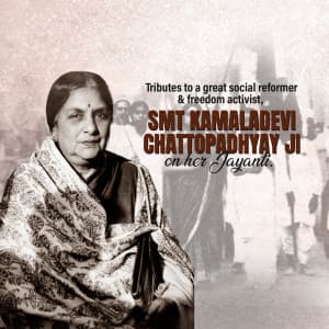 Kamaladevi Chattopadhyay Jayanti marketing poster