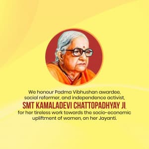 Kamaladevi Chattopadhyay Jayanti marketing flyer