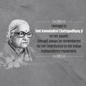 Kamaladevi Chattopadhyay Jayanti whatsapp status poster