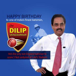 Dilip Vengsarkar Birthday whatsapp status poster