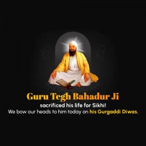 Guru Tegh Bahadur Gurgaddi Diwas whatsapp status poster