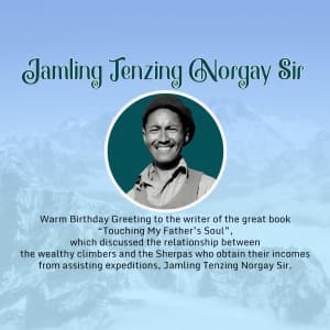 Jamling Tenzing Norgay birthday greeting image