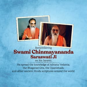 Swami Chinmayananda Saraswati Jayanti marketing flyer