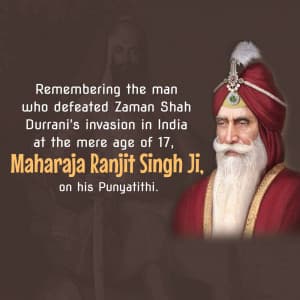 Maharaja  Ranjit Singh Punyatithi whatsapp status poster