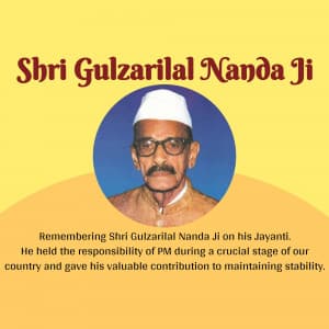 Gulzarilal Nanda Jayanti poster Maker