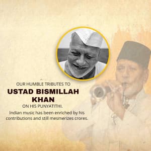 Ustad Bismillah Khan Punyatithi whatsapp status poster