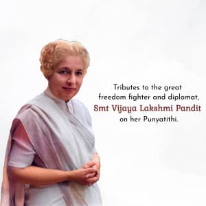 Vijaya Lakshmi Pandit Punyatithi whatsapp status poster