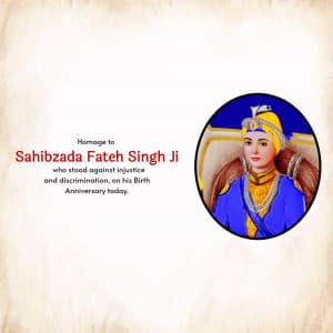 Sahibzada Fateh Singh Birth Anniversary whatsapp status poster