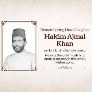 Hakim Ajmal Khan Birth Anniversary Facebook Poster