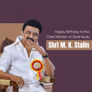 M. K. Stalin Birthday marketing flyer