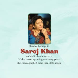 Saroj Khan Birth Anniversary flyer