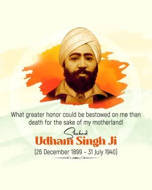 Shaheed Udham Singh Jayanti Facebook Poster