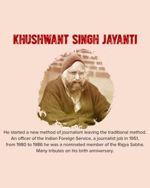 Khushwant Singh Jayanti flyer
