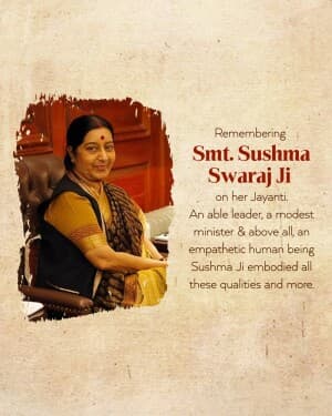 Sushma Swaraj Jayanti event poster