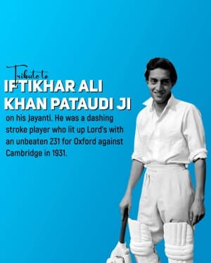 Iftikhar Ali Khan Pataudi Jayanti whatsapp status poster