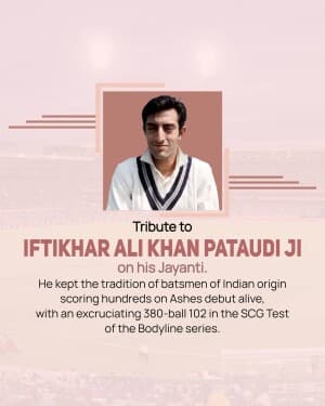 Iftikhar Ali Khan Pataudi Jayanti event advertisement