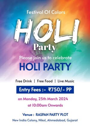 Holi Party Invitation poster Maker