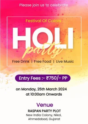 Holi Party Invitation whatsapp status template