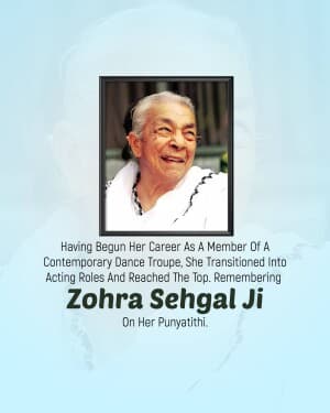 Zohra Sehgal Punyatithi flyer