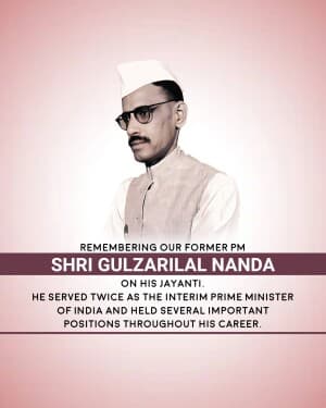 Gulzarilal Nanda Jayanti event poster