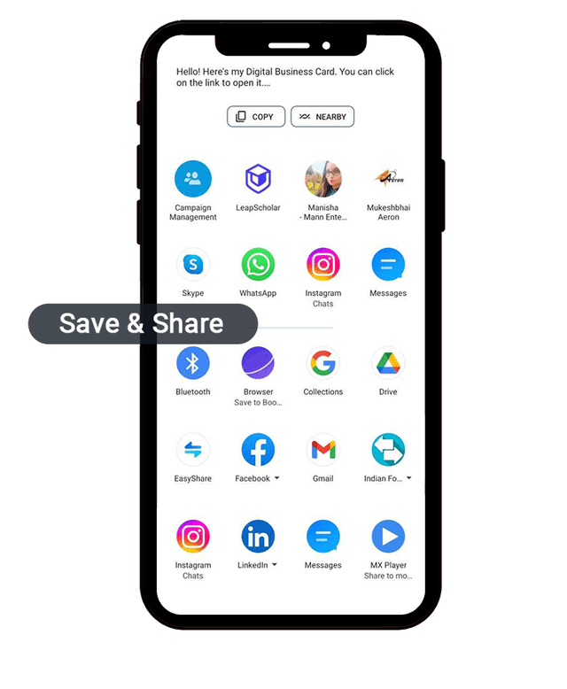 Step 6 : Your Digital Business Card is ready to share, you can share it via Whatsapp, SMS or you can share QR code