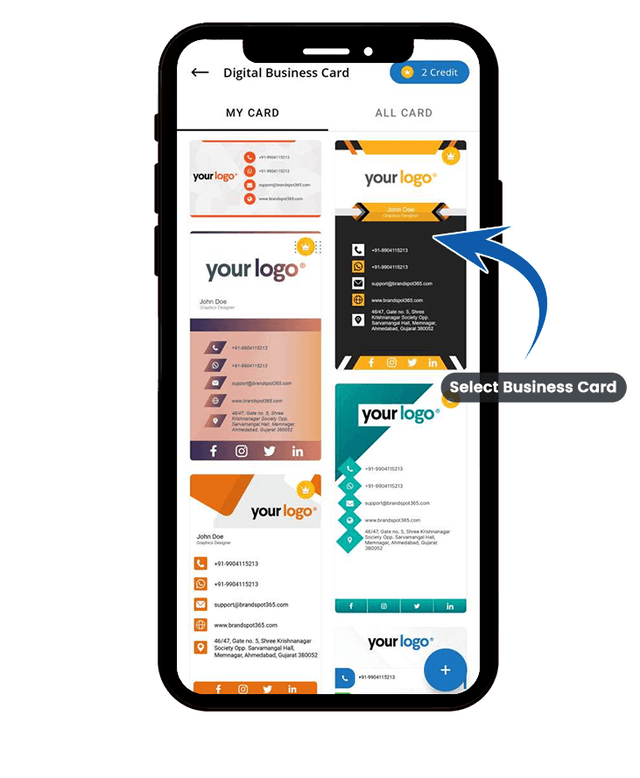 Step 3 & 4 : Here you will get list of all your created cards and All card options From All Card Section, you can browse all available cards and select which suites to your business