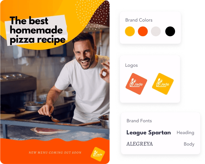 Brand kit with colors, logos and fonts applied to a post