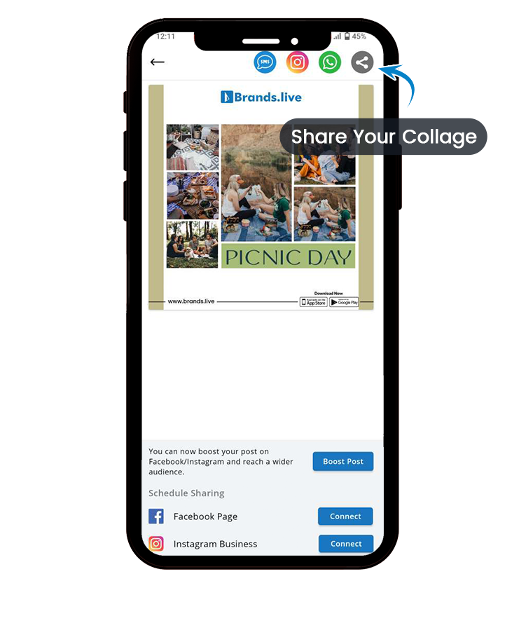 Step 7 :  Now just click on download button to share created collage post via whatsapp, social media or any other available platforms