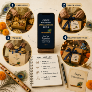 Janmashtami Story and Reel content plan showing preparation packing and finished product