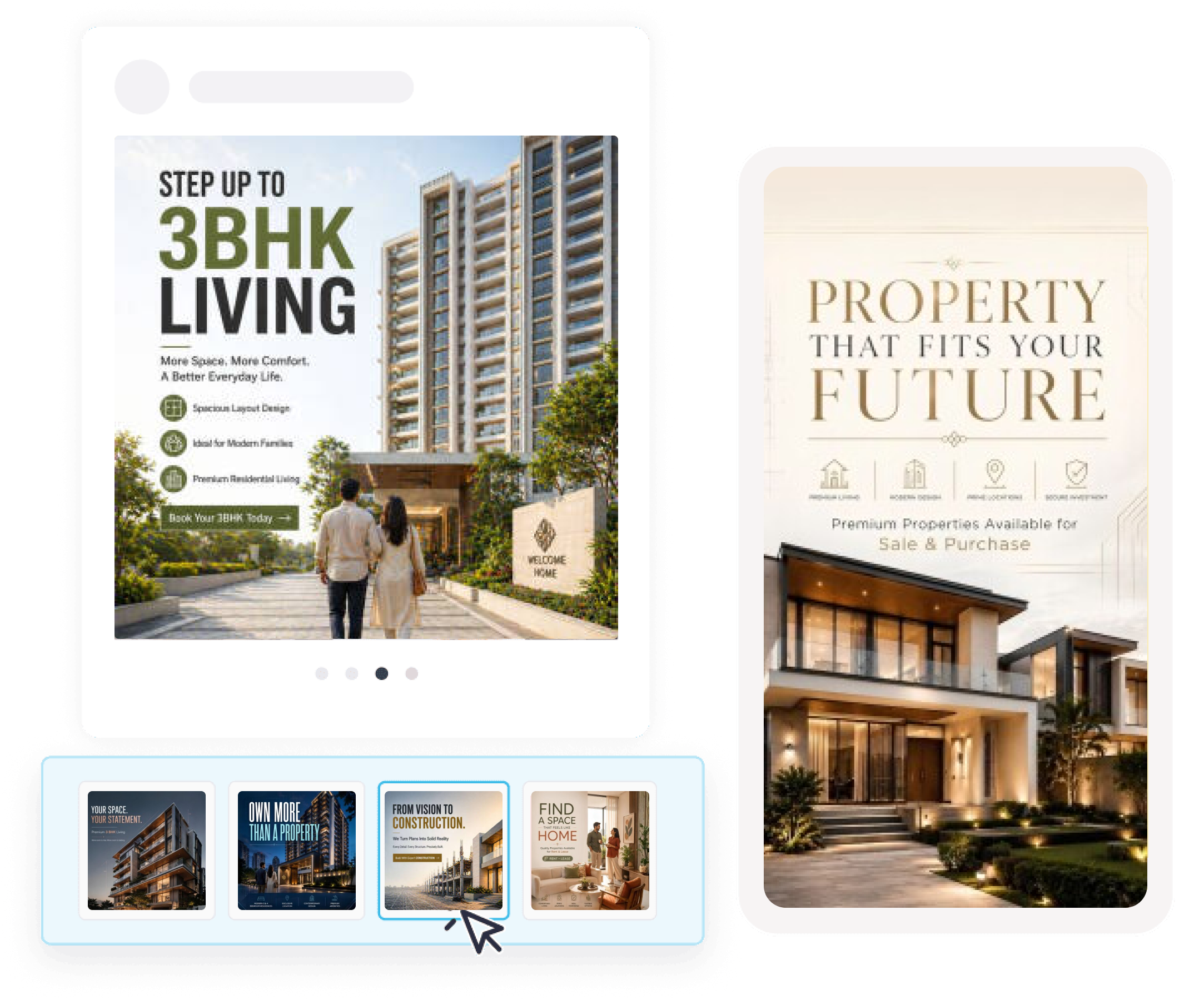 Real estate listing post being built from a template and previewed as a story